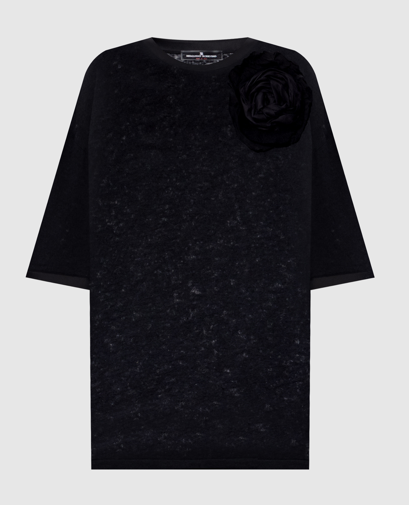 Black cashmere and silk t-shirt with brooch Ermanno Scervino