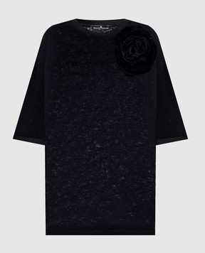 Ermanno Scervino Black cashmere and silk t-shirt with brooch D472L329WGZ