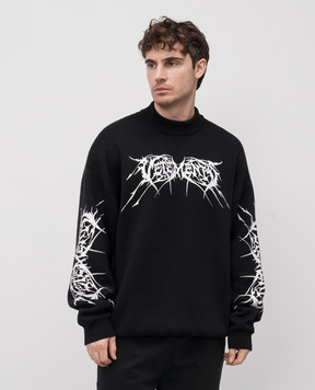 Vetements Black merino wool sweater with contrast print UA66KN100BW