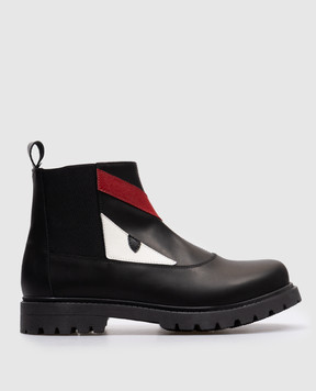 Fendi Children's black leather Chelsea boots with appliqué JMR1013639