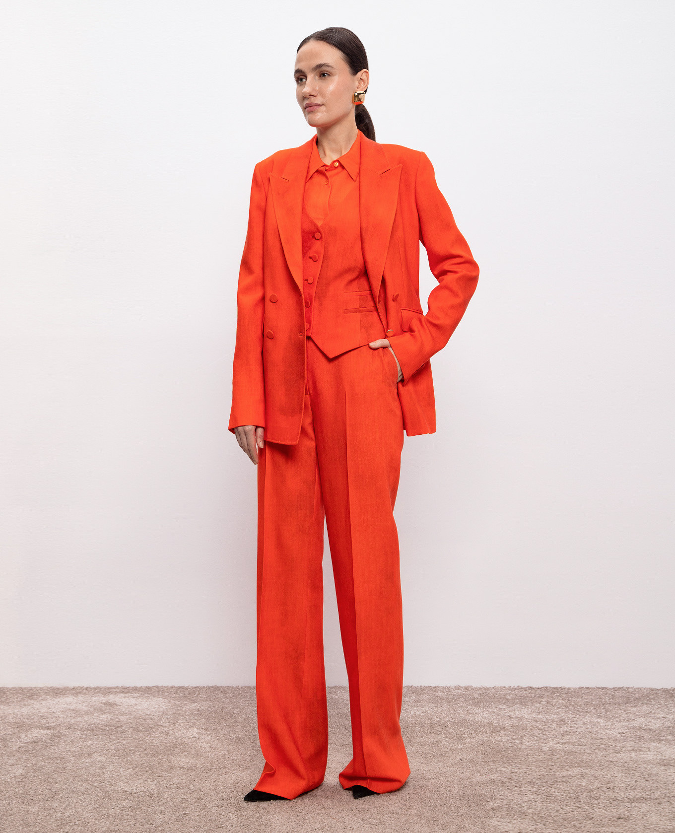 Angela orange double-breasted jacket in vintage-effect wool Gabriela Hearst 2
