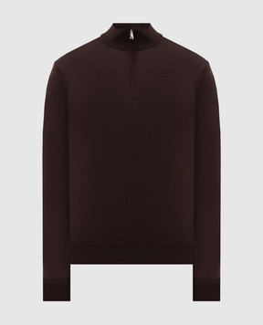 Cashmere&Whiskey Brown merino wool jumper with zipper 77397