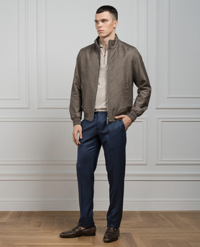 Stefano Ricci Blue trousers in wool and silk with a metallic logo M1T4100022C102HA