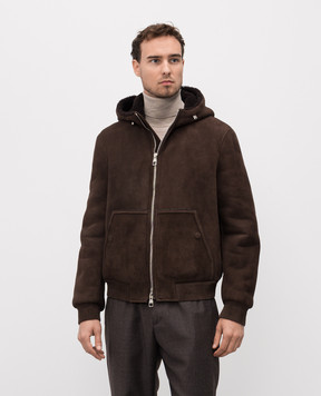 Brett Johnson Brown sheepskin coat with hood FW25L50ALPESP