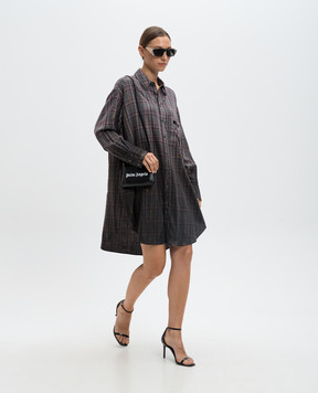 Palm Angels Green check shirt dress PWDG002F24FAB003