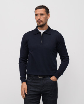 ISAIA Blue wool polo shirt with embroidery MG8020YP005