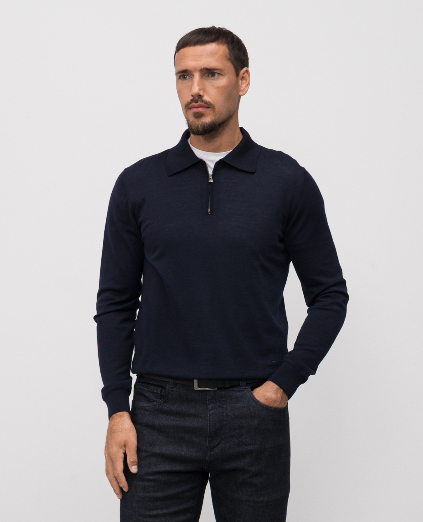 Blue wool polo shirt with embroidery ISAIA 3