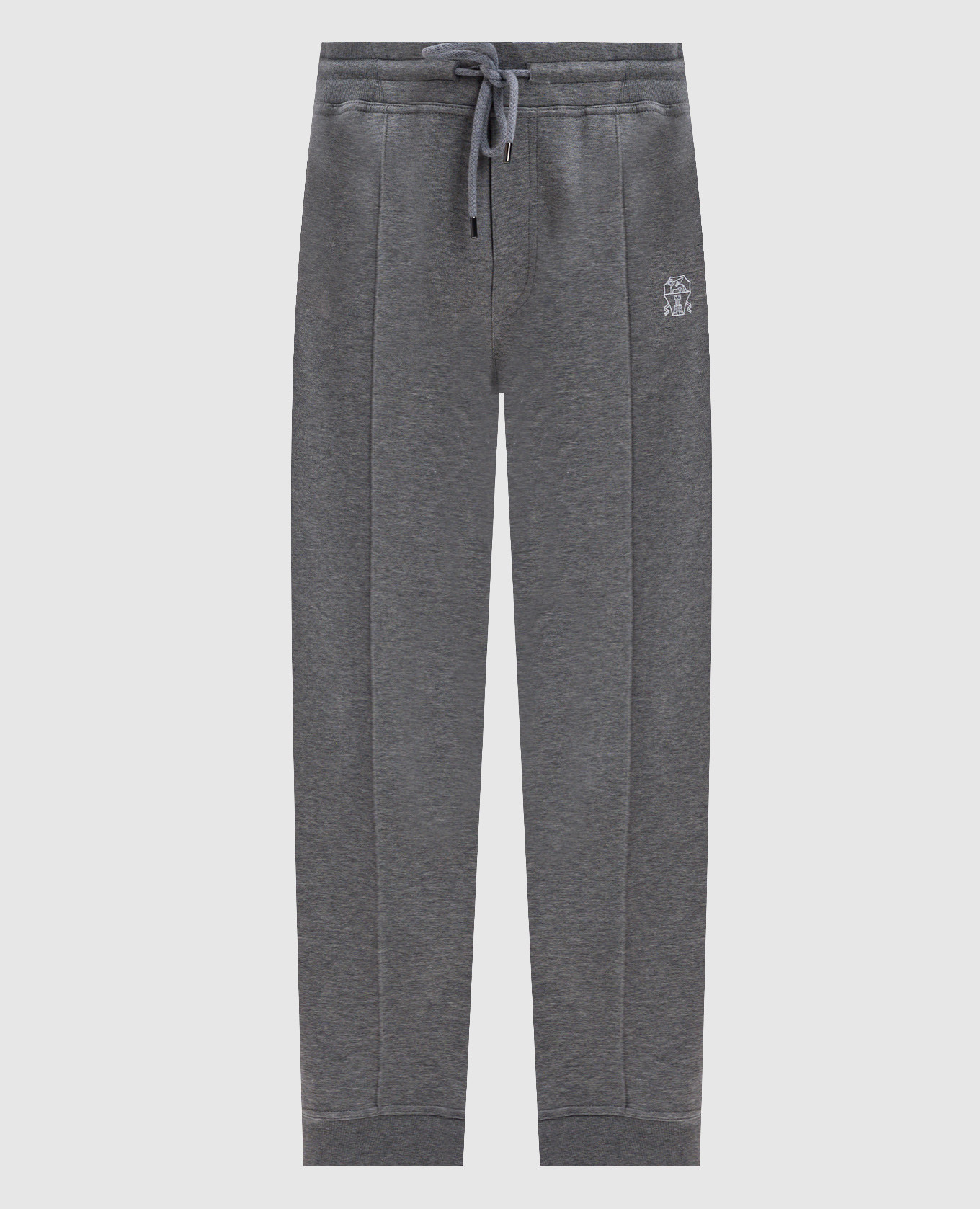 Gray melange cashmere joggers with logo print brunello cucinelli