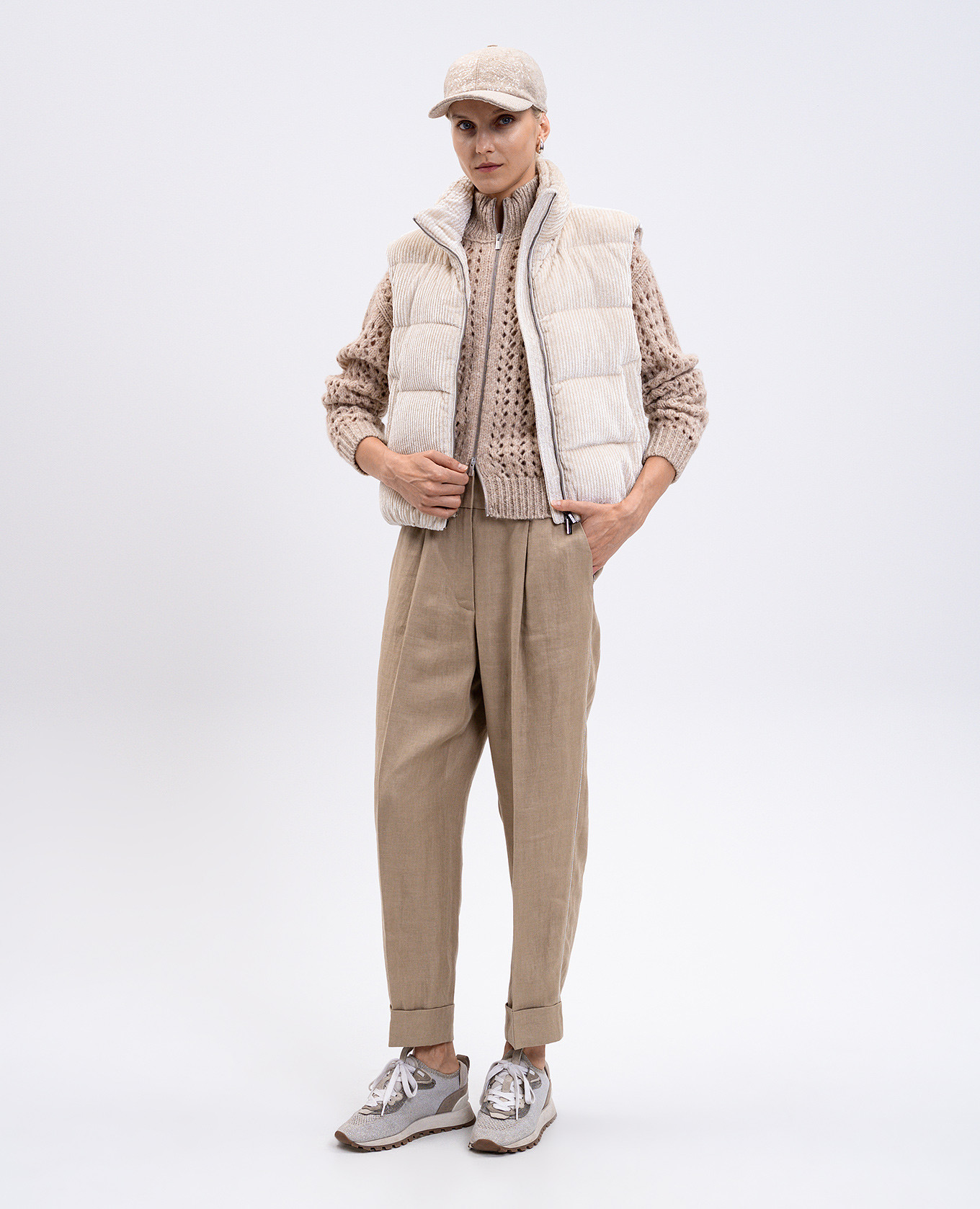 

Beige corduroy down vest Peserico