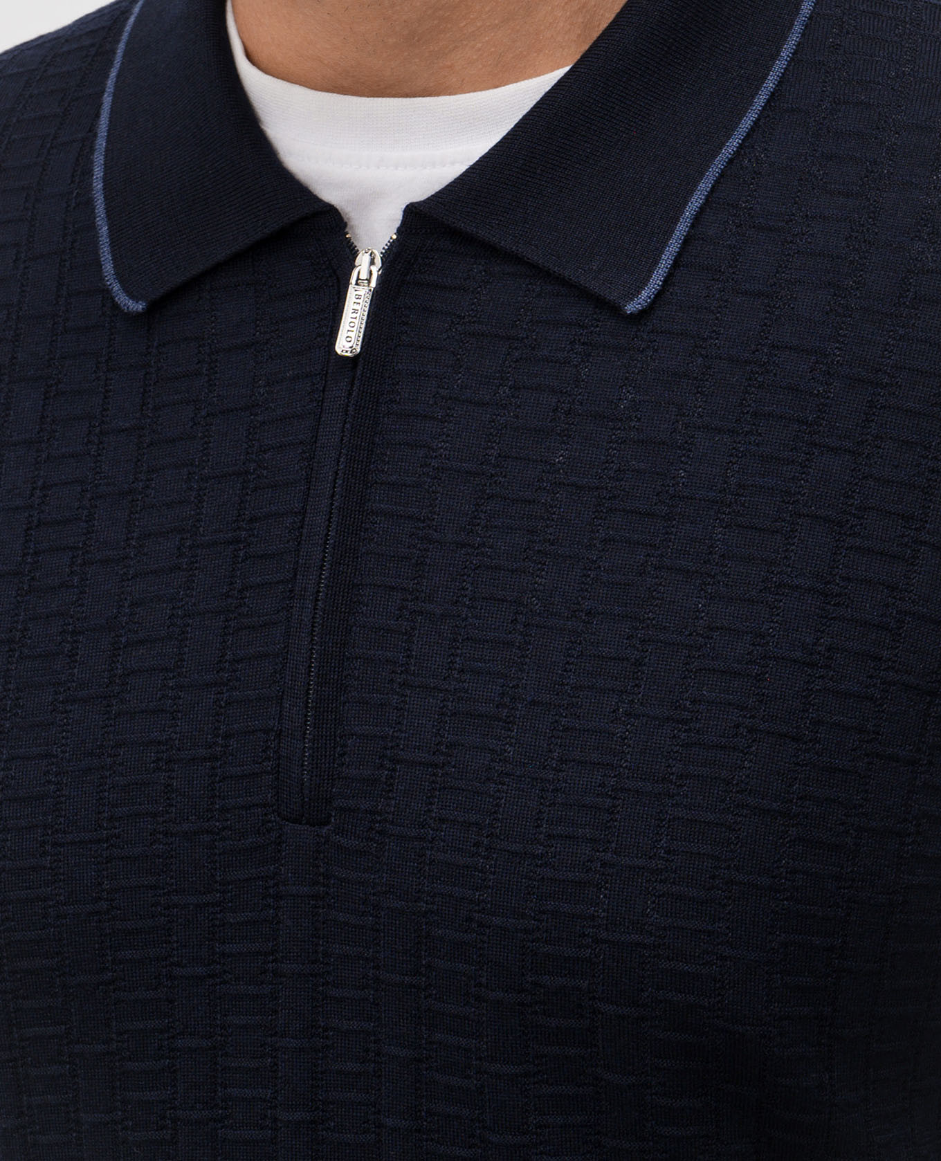 Blue wool and silk polo shirt Bertolo Cashmere 5