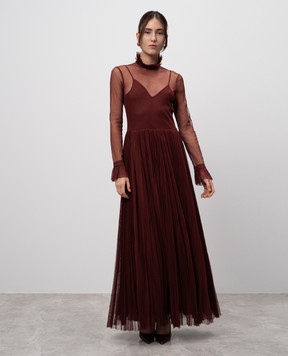 Philosophy di Lorenzo Serafini Brown maxi dress with pleating A04095768