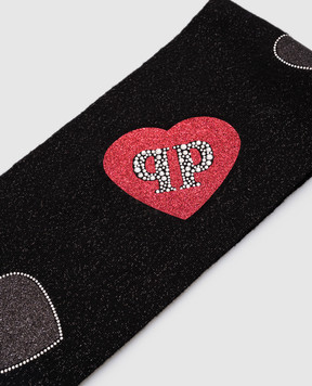 Philipp Plein Children's black wool scarf with lurex GAA0002