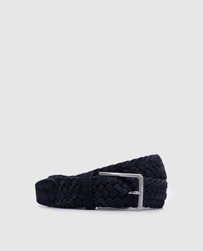 Canali Blue suede belt with weaving KB0044050C