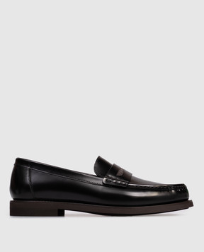 Brunello Cucinelli Black glossy leather loafers with monil chain MZVNG3011