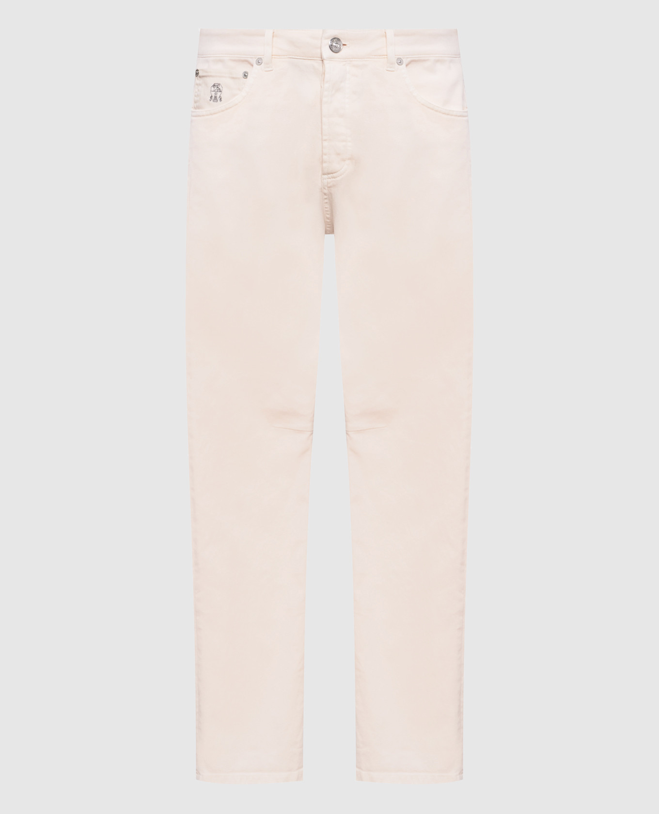 Pink jeans with leather logo patch Brunello Cucinelli