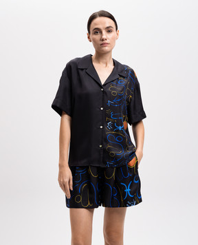 Asceno Prague black printed silk blouse T022F04C437