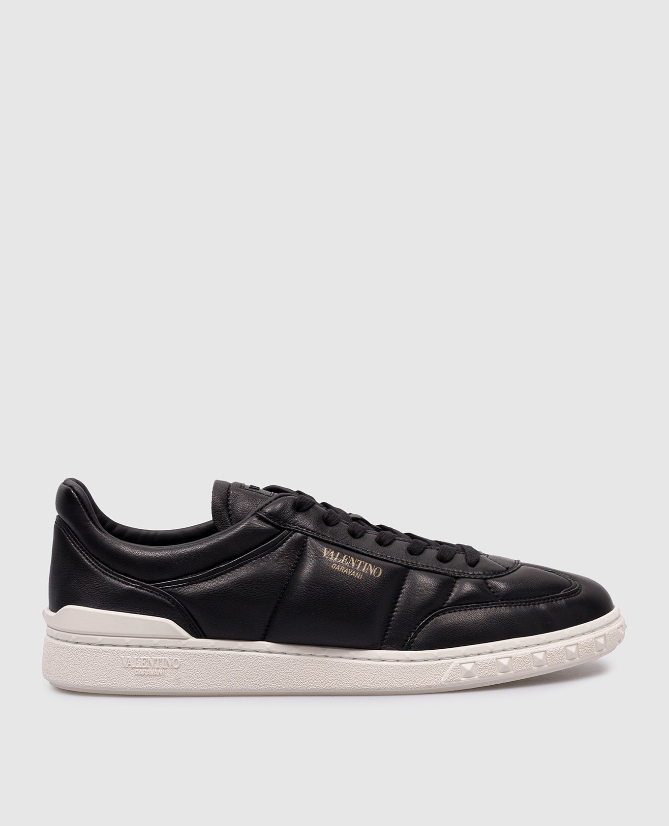 Black leather sneakers with logo print valentino