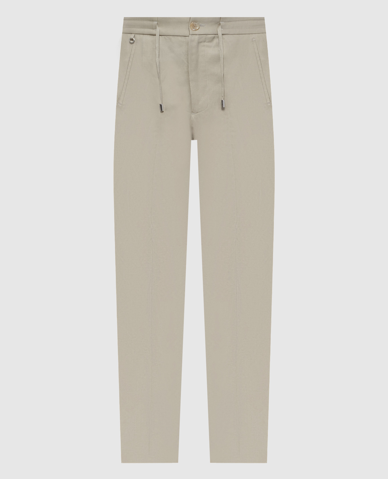 

Beige linen and silk trousers with logo emblem Stefano Ricci
