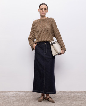 Brunello Cucinelli Blue denim skirt with monil chain ML133G3776
