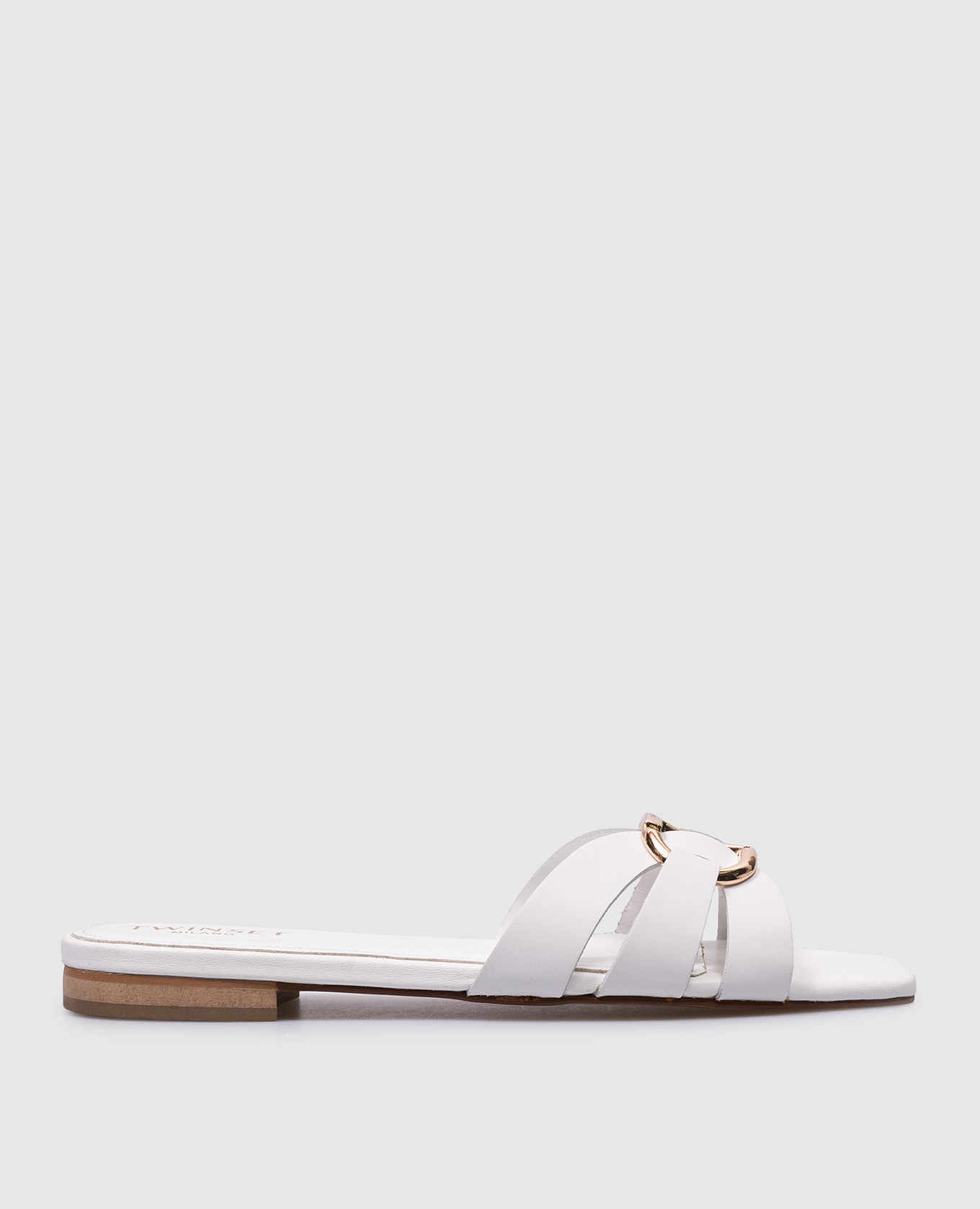 

White leather flip flops with metallic Oval-T logo Twinset