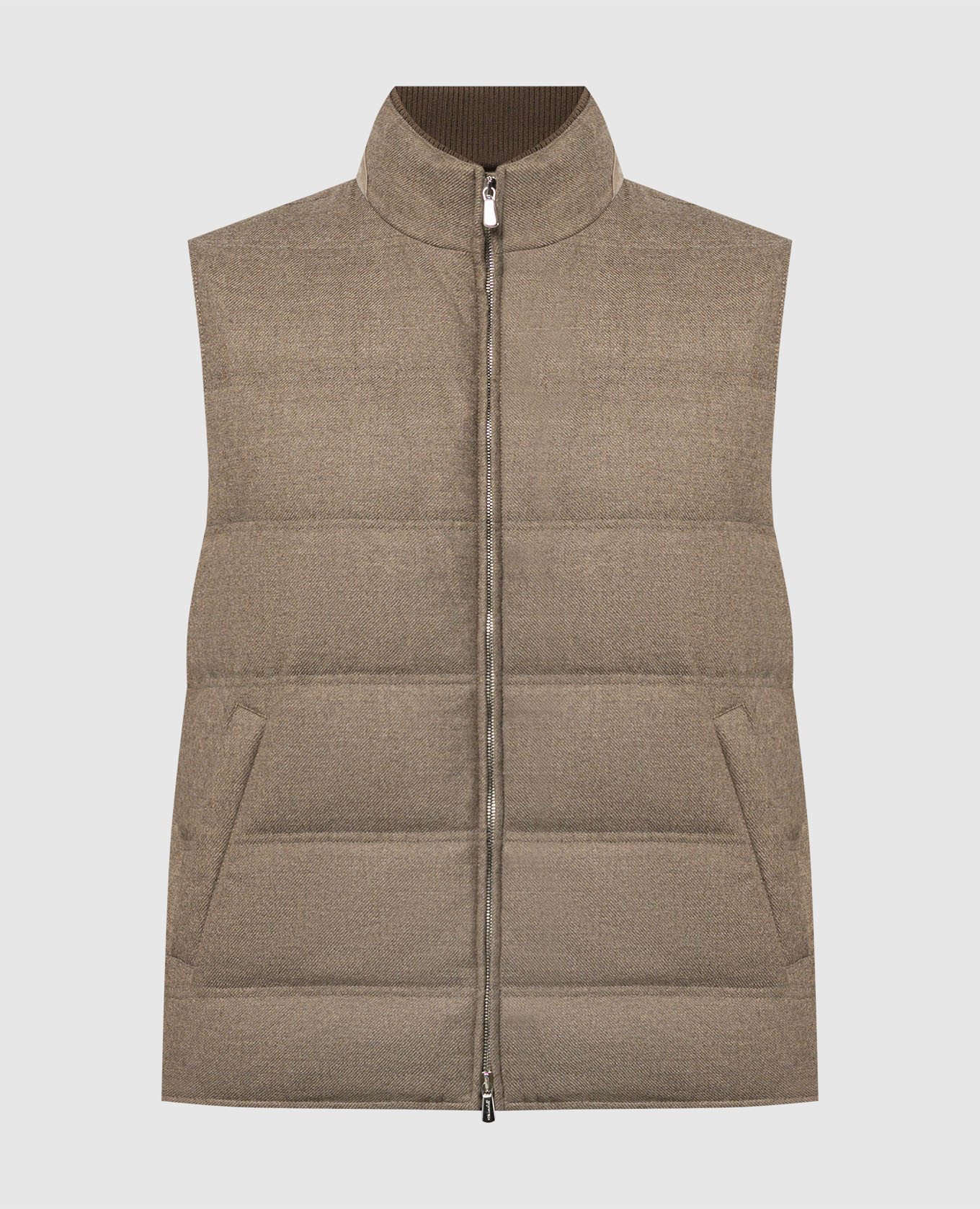 

Brown wool and cashmere down vest with logo embroidery Enrico Mandelli, Коричневый
