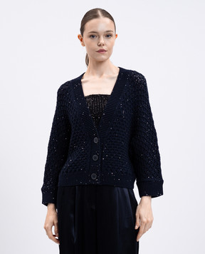 Peserico Blue wool cardigan with sequins A99315F0509285