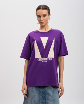 Valentino Purple T-shirt with logo print 6B3MG24H95W