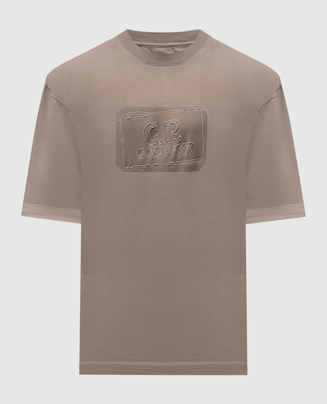Khaki T-shirt with textured logo print C.P. Company