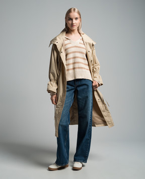 Twinset Beige striped pullover with a brooch 241TP3210