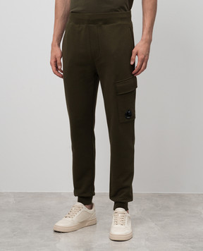C.P. Company Khaki joggers with logo patch MSP017A005086W