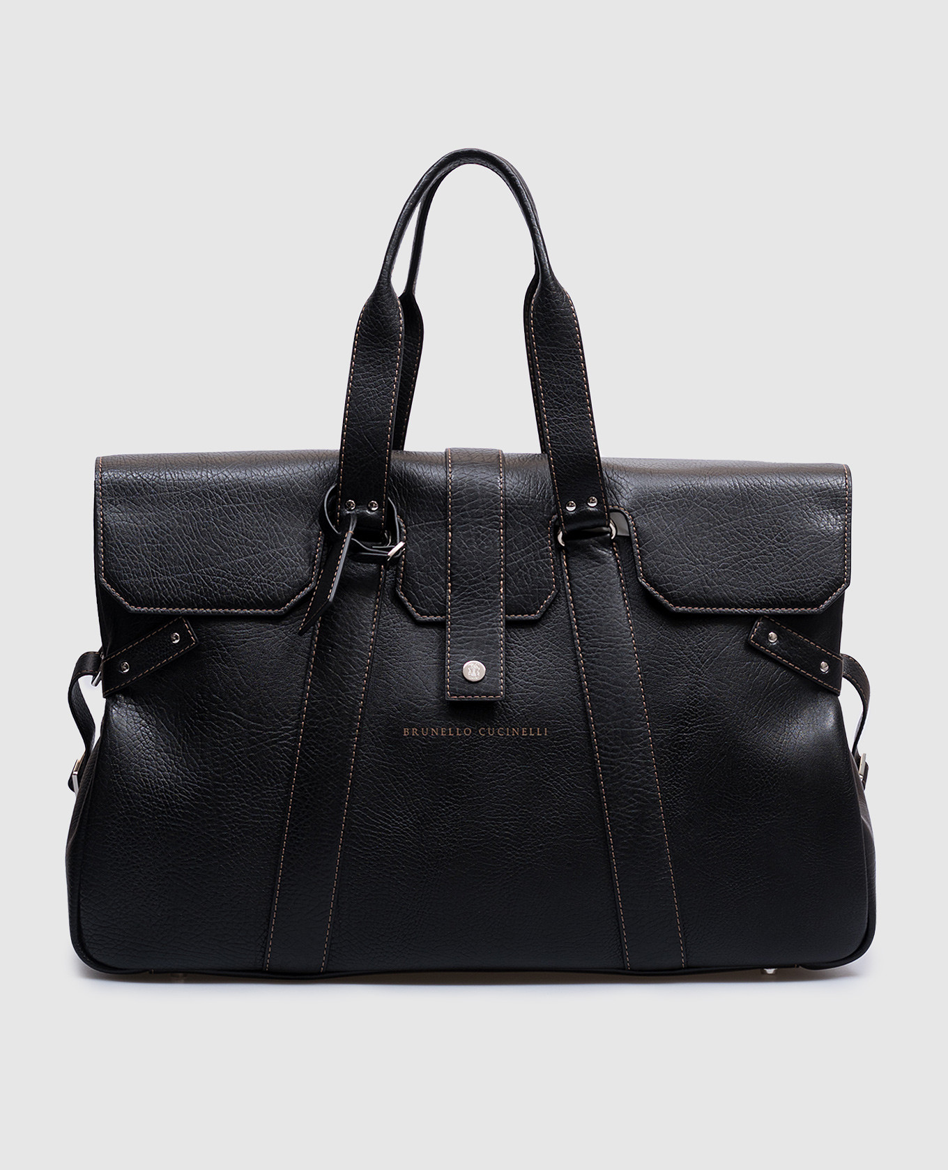 

Weekender Country Black Leather Travel Bag with Logo Brunello Cucinelli