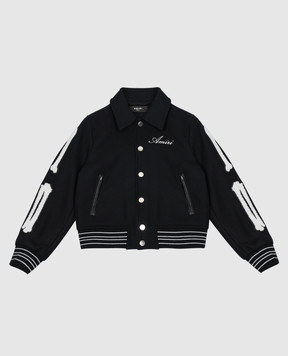 AMIRI Children's black BONES wool jacket with logo embroidery AKOUVY1003