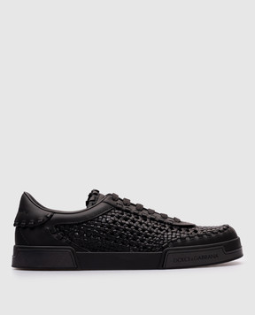 Dolce&Gabbana Black leather sneakers with weaving A20195A9T93