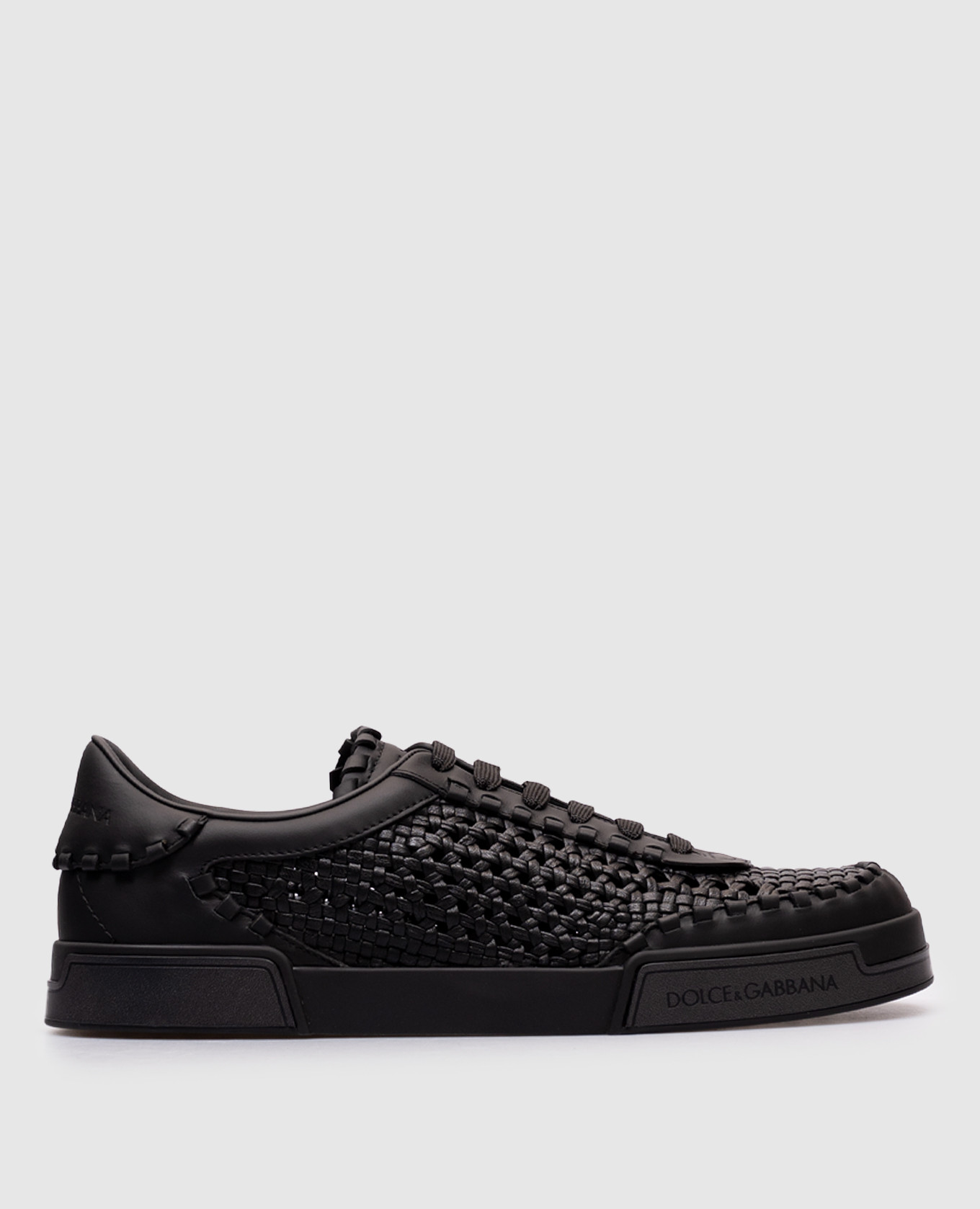 Black leather sneakers with weaving Dolce&Gabbana