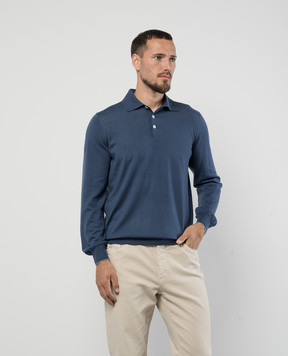 Brunello Cucinelli Blue cashmere and silk polo shirt M2400295