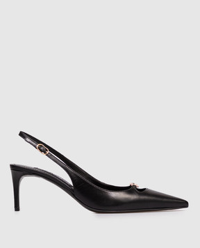 Dolce&Gabbana Black leather slingbacks with logo CG0796A5738