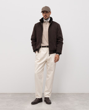 Brunello Cucinelli Beige melange wool and cashmere polo shirt M2400295
