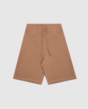 Dolce&Gabbana Children's brown shorts with textured monogram logo embroidery L4JQV1G7O4U26