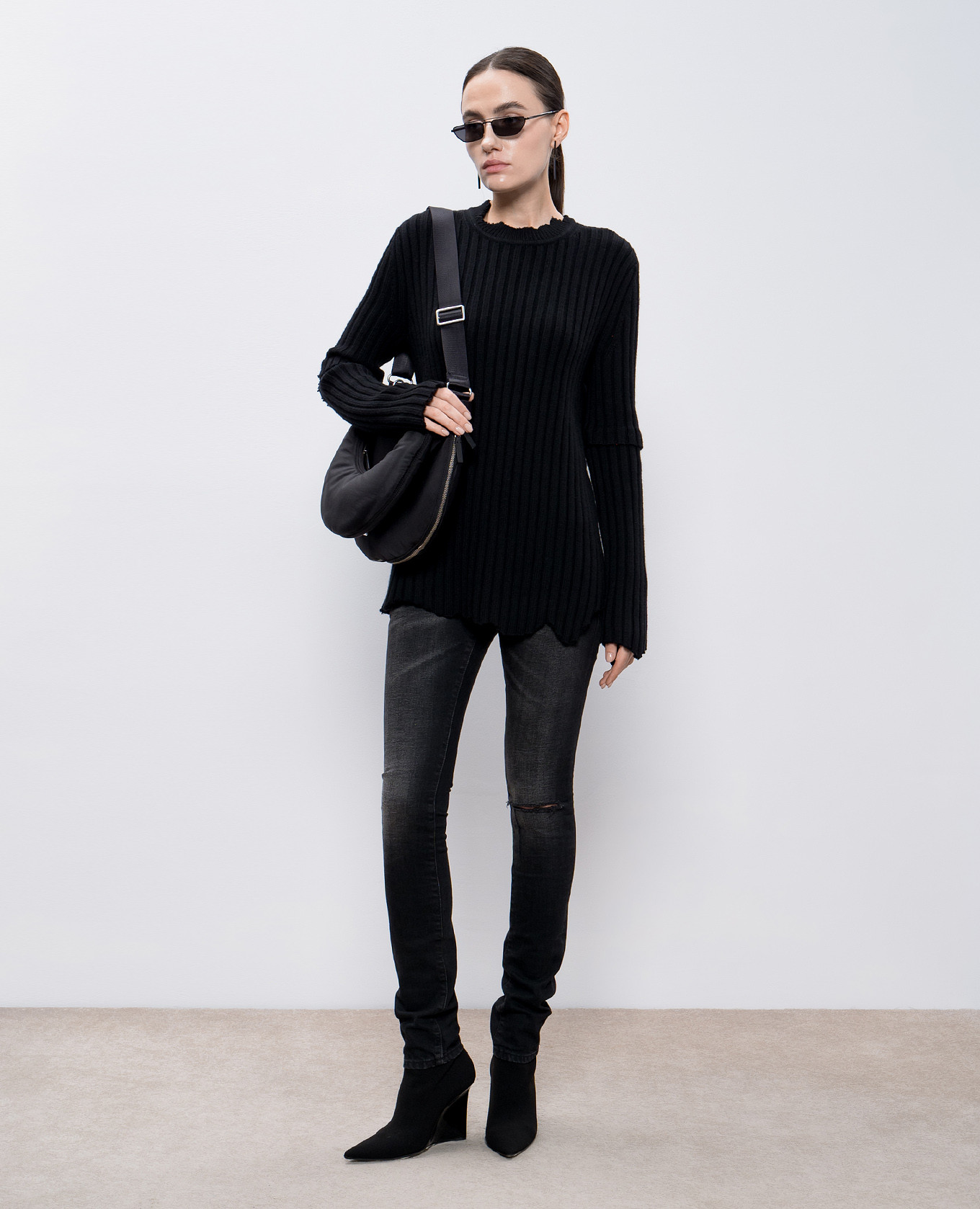 Black wool sweater with cutouts Helmut Lang 2