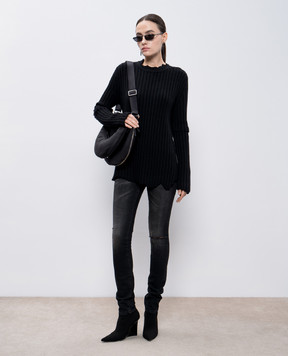 Helmut Lang Black wool sweater with cutouts O07HW703