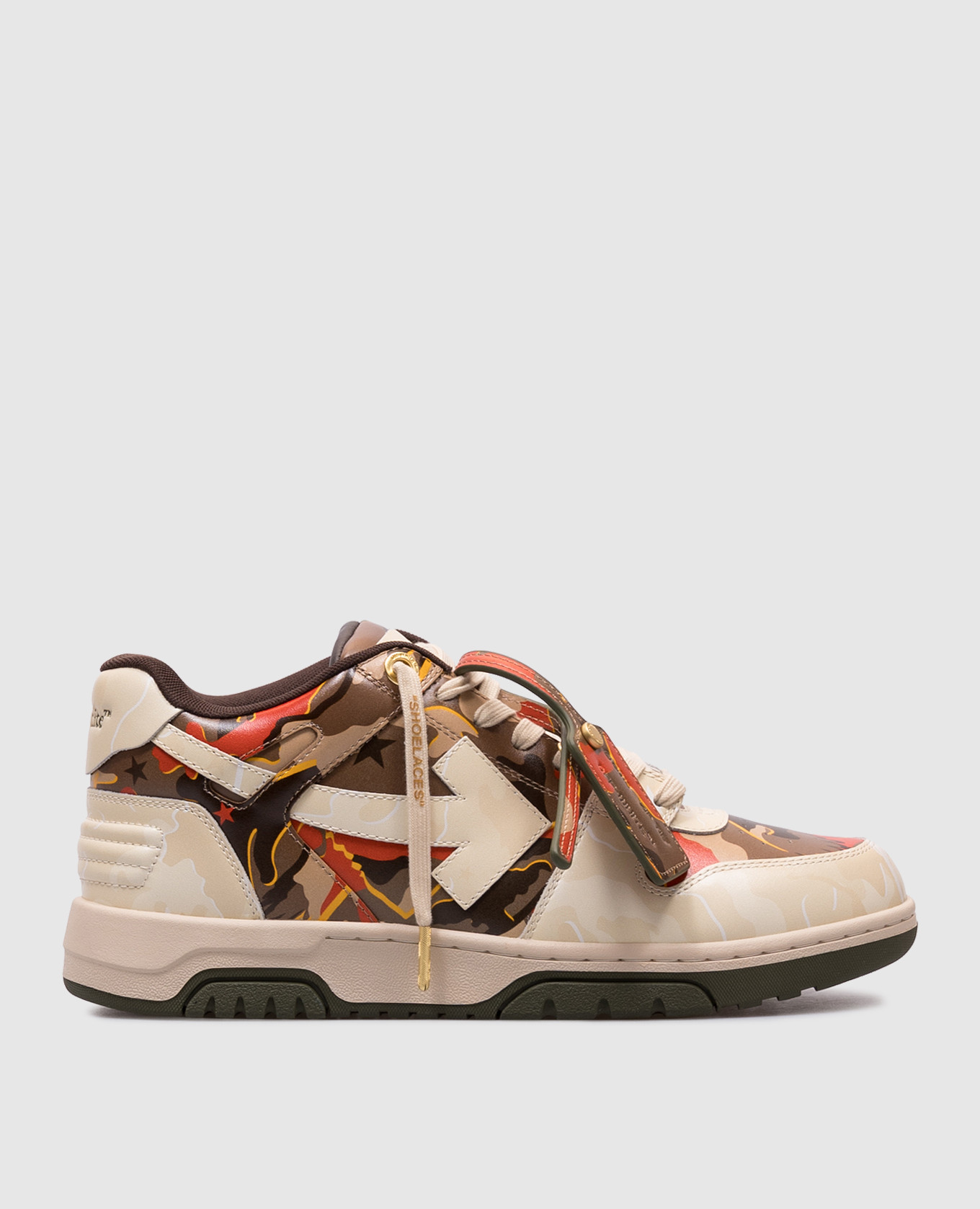

Beige leather sneakers Out of Office in camouflage print Off-White