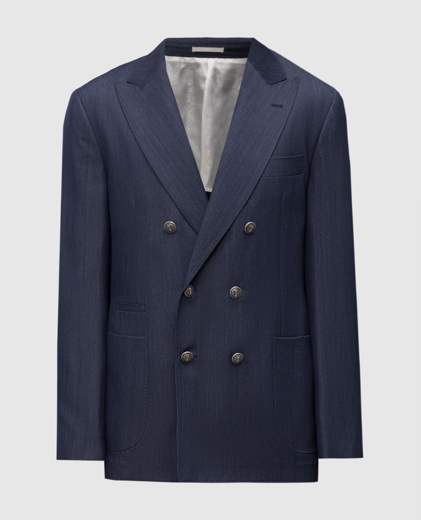 

Blue double-breasted blazer in wool, abaca and silk Brunello Cucinelli