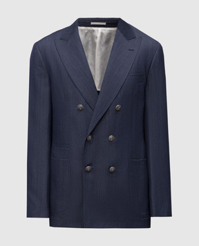 Brunello Cucinelli Blue double-breasted blazer in wool, abaca and silk MR4957BBKP