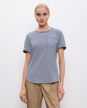 Brunello Cucinelli Blue striped T-shirt with monil chain ML929HA820