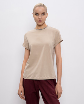 Brunello Cucinelli Beige top with monil chain MPT18BD200