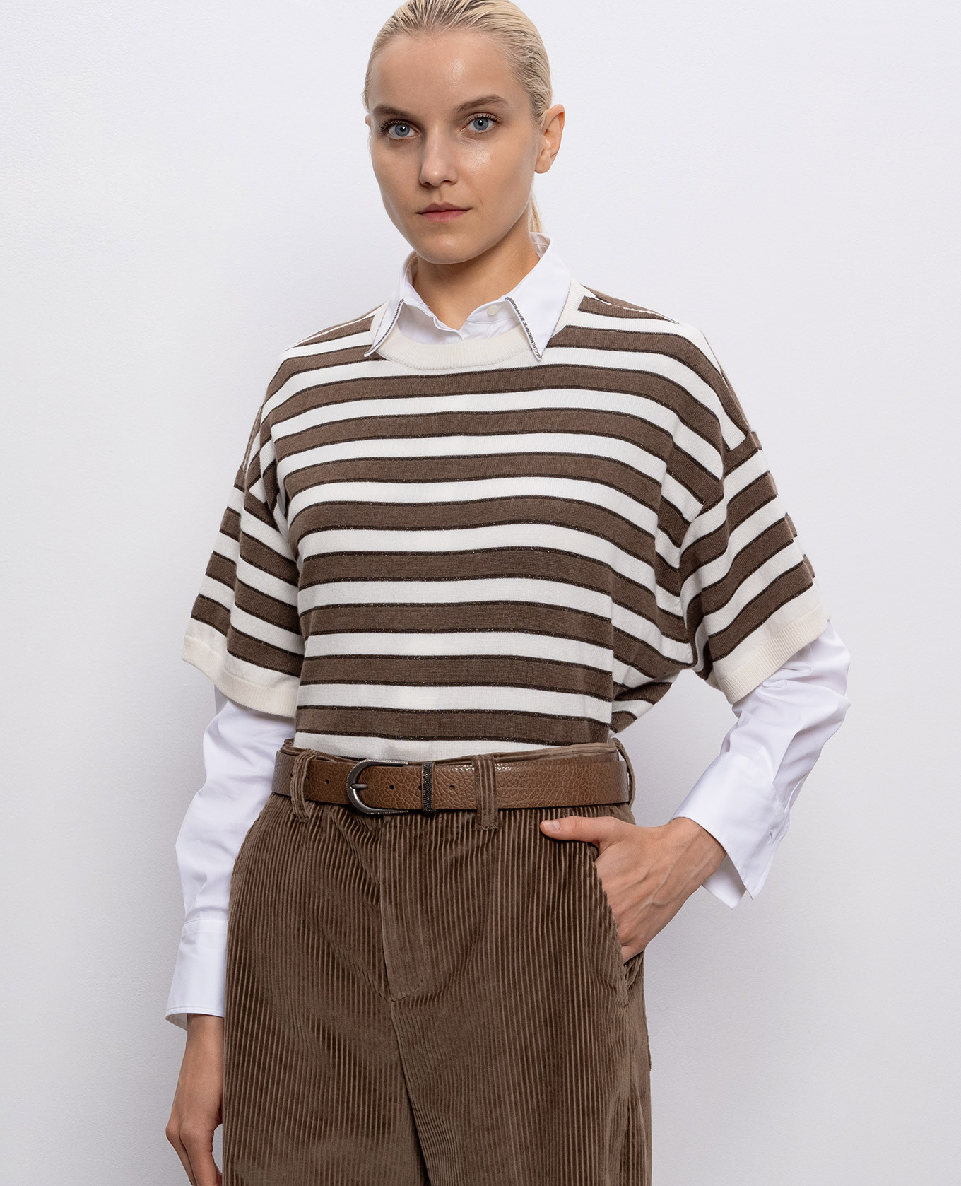 

Beige leather belt with monil chain Brunello Cucinelli