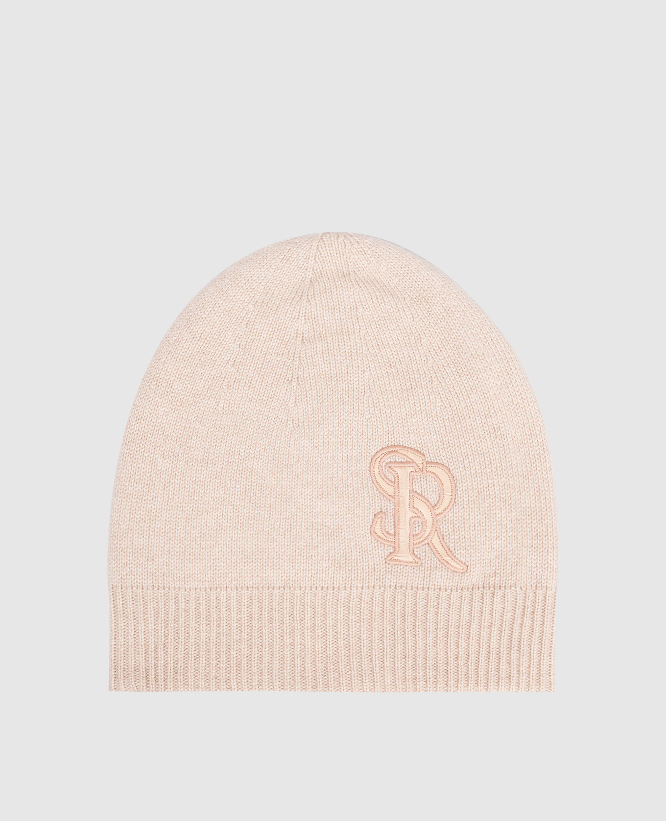 Beige cashmere hat with embroidered monogram logo Stefano Ricci