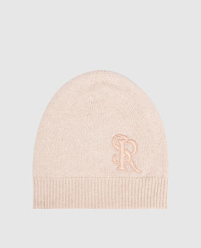 Stefano Ricci Beige cashmere hat with embroidered monogram logo K606040CUFF25305