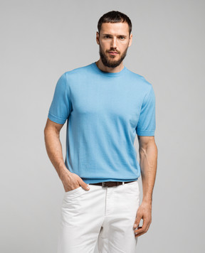Cashmere&Whiskey Blue T-shirt with silk and cashmere FS03