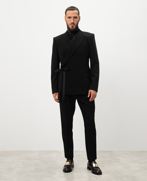 Dolce&Gabbana Black double-breasted wool jacket with a bow G2UK3TFU21E